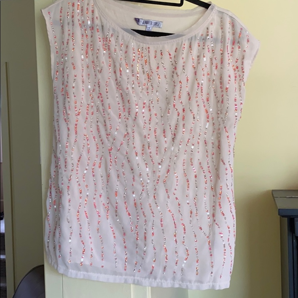 Jennifer Lopez Cap Sleeve top with sequins detail